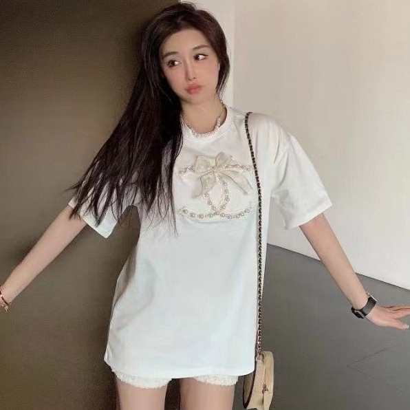 Áo Thun Cotton Nguyên Chất Đính Nơ Chanel Thời Trang 2022 Cho Nữ