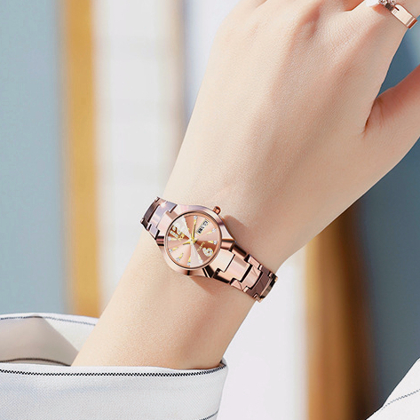 Đồng hồ nữ mặt tròn dây ba màu 23mm đáng yêu Đồng Hồ Nữ Chống Nước Cao Cấp