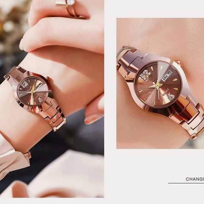 Đồng hồ nữ mặt tròn dây ba màu 23mm đáng yêu Đồng Hồ Nữ Chống Nước Cao Cấp