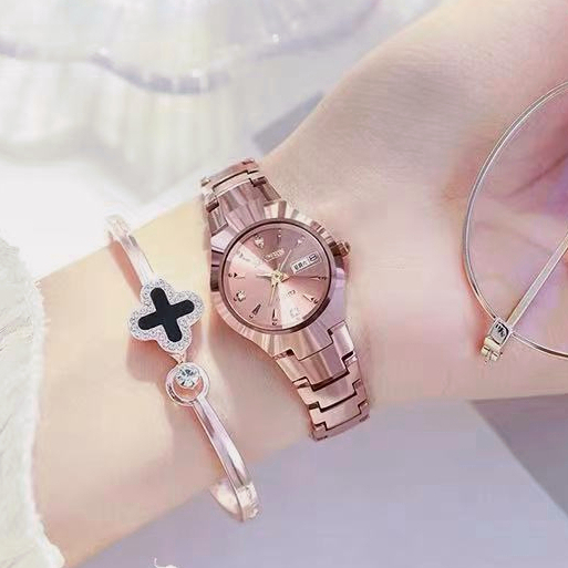 Đồng hồ nữ mặt tròn dây ba màu 23mm đáng yêu Đồng Hồ Nữ Chống Nước Cao Cấp