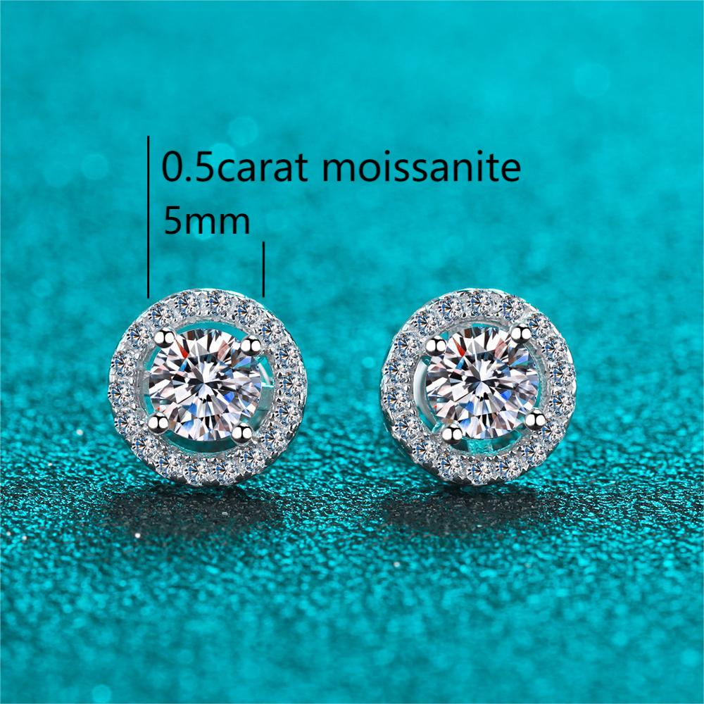 XDY-281 bông tai bạc 925 cho nữ, Moissanite 0,5 carat*2 (bao gồm giấy chứng nhận)/zircon 5mm