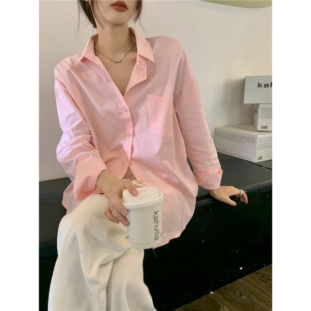 Áo Sơ Mi Nữ Dài Tay Dáng Rộng Phong Cách Hàn Quốc Baju Baju Wanita Lengan Panjang Hàng Mới Có Sẵn