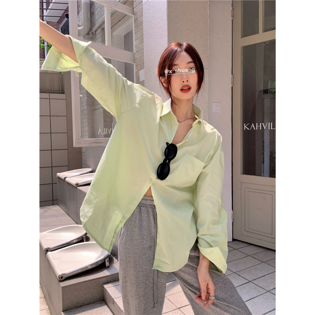 Áo Sơ Mi Nữ Dài Tay Dáng Rộng Phong Cách Hàn Quốc Baju Baju Wanita Lengan Panjang Hàng Mới Có Sẵn
