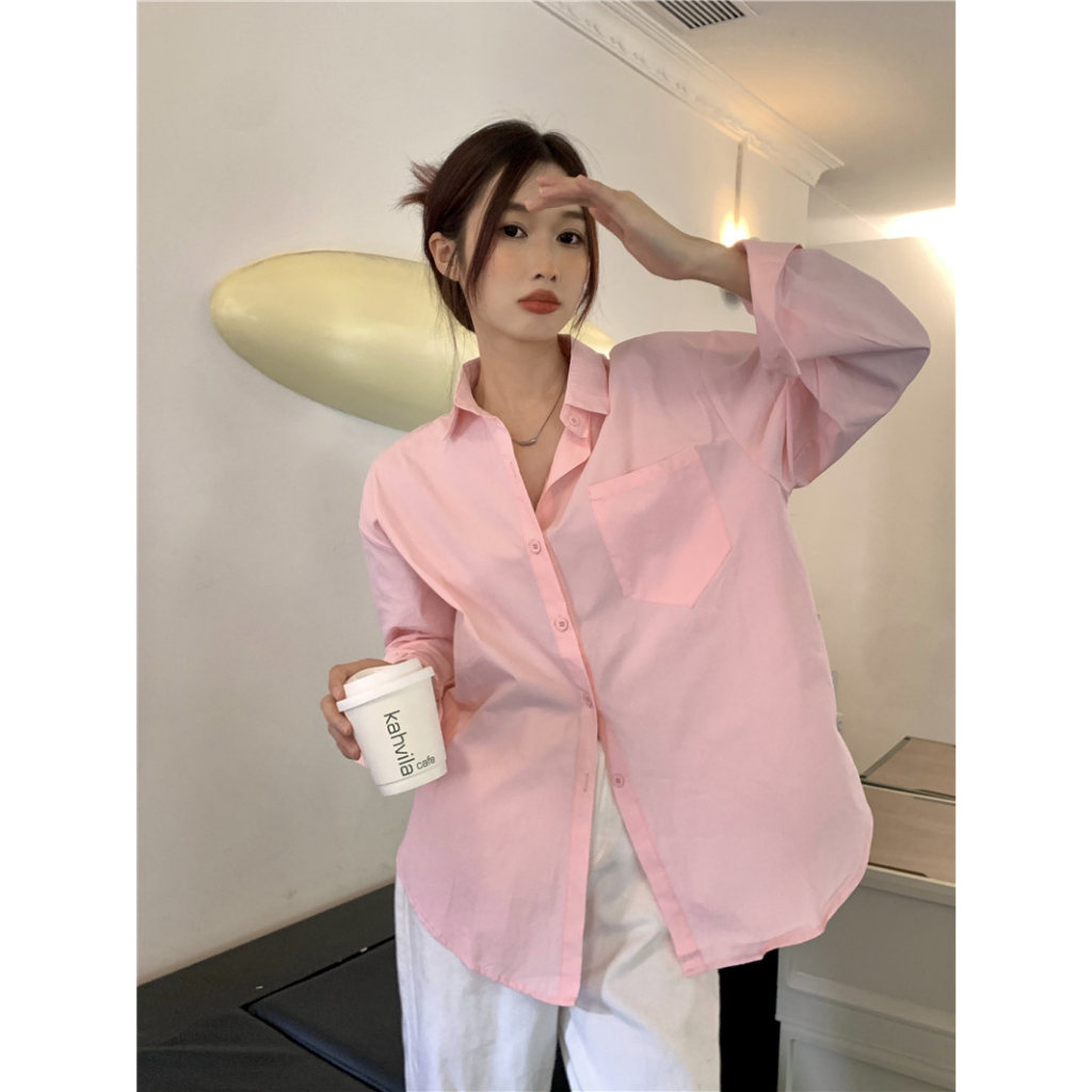 Áo Sơ Mi Nữ Dài Tay Dáng Rộng Phong Cách Hàn Quốc Baju Baju Wanita Lengan Panjang Hàng Mới Có Sẵn