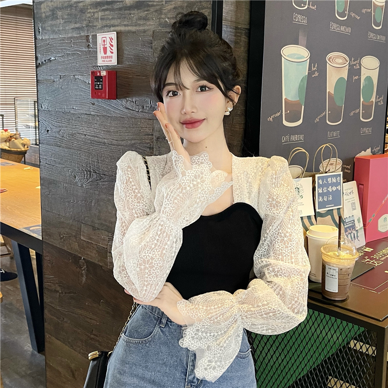 Áo Sơ Mi Nữ Tay Dài Cổ Vuông Phối Ren Phong Cách Hàn Quốc Vintage Baju Baju Wanita Lengan Panjang Hàng Mới Có Sẵn