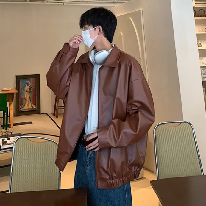 Thời trang áo khoác da leather jacket nam form rộng vintage  áo khoác bomber tay da phong cách hàn quốc áo khoác dây kéo unisex