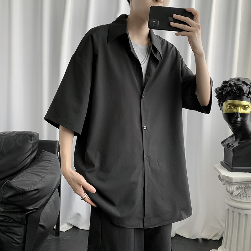 Áo sơ mi AOKANG tay lửng phong cách harajuku Nhật Bản thời trang mùa hè giản dị dành cho nam