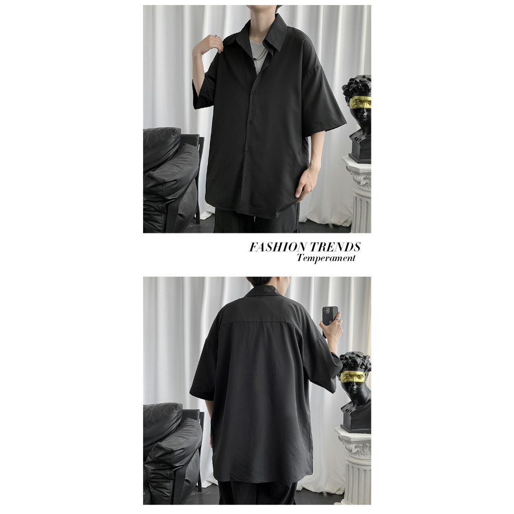 Áo sơ mi AOKANG tay lửng phong cách harajuku Nhật Bản thời trang mùa hè giản dị dành cho nam