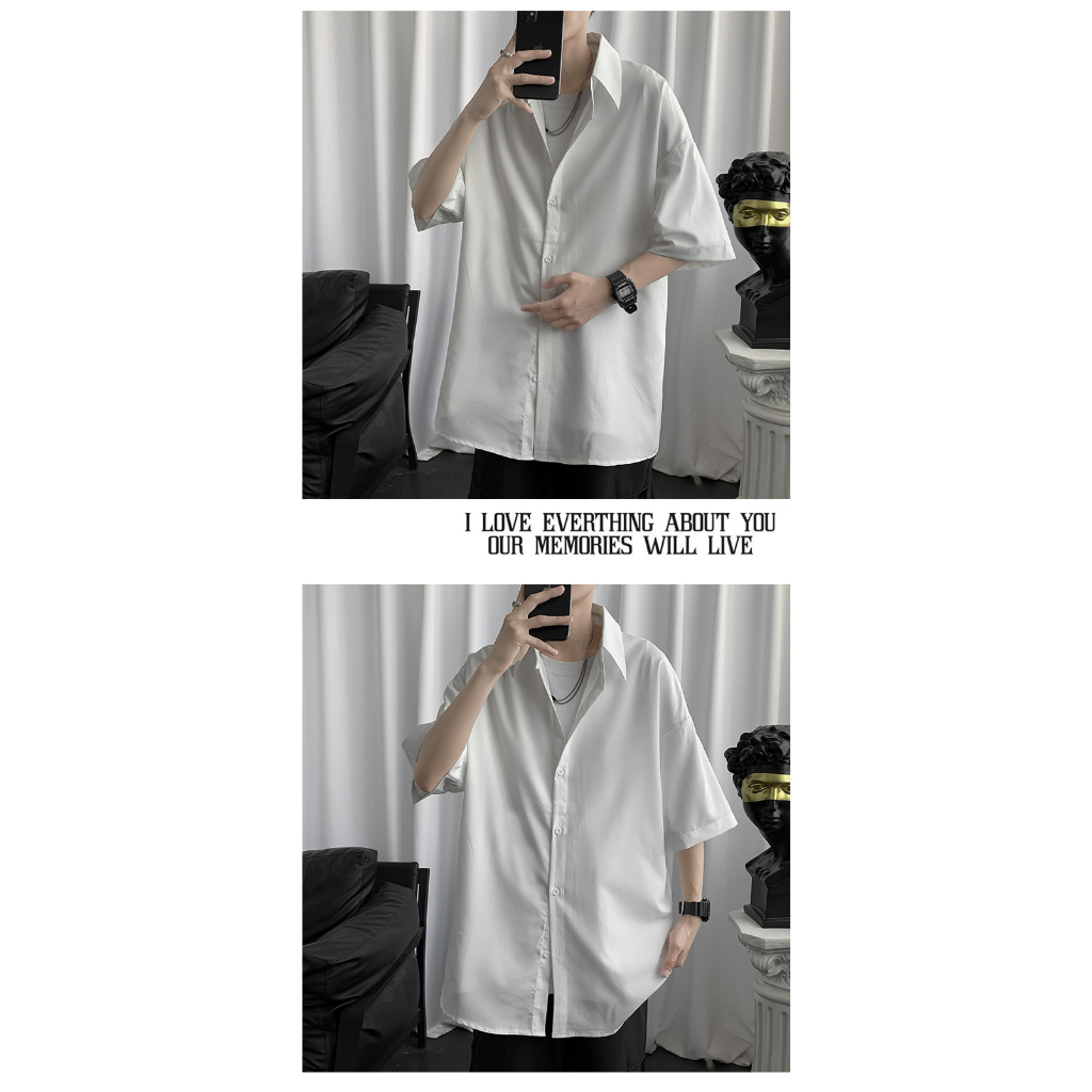 Áo sơ mi AOKANG tay lửng phong cách harajuku Nhật Bản thời trang mùa hè giản dị dành cho nam