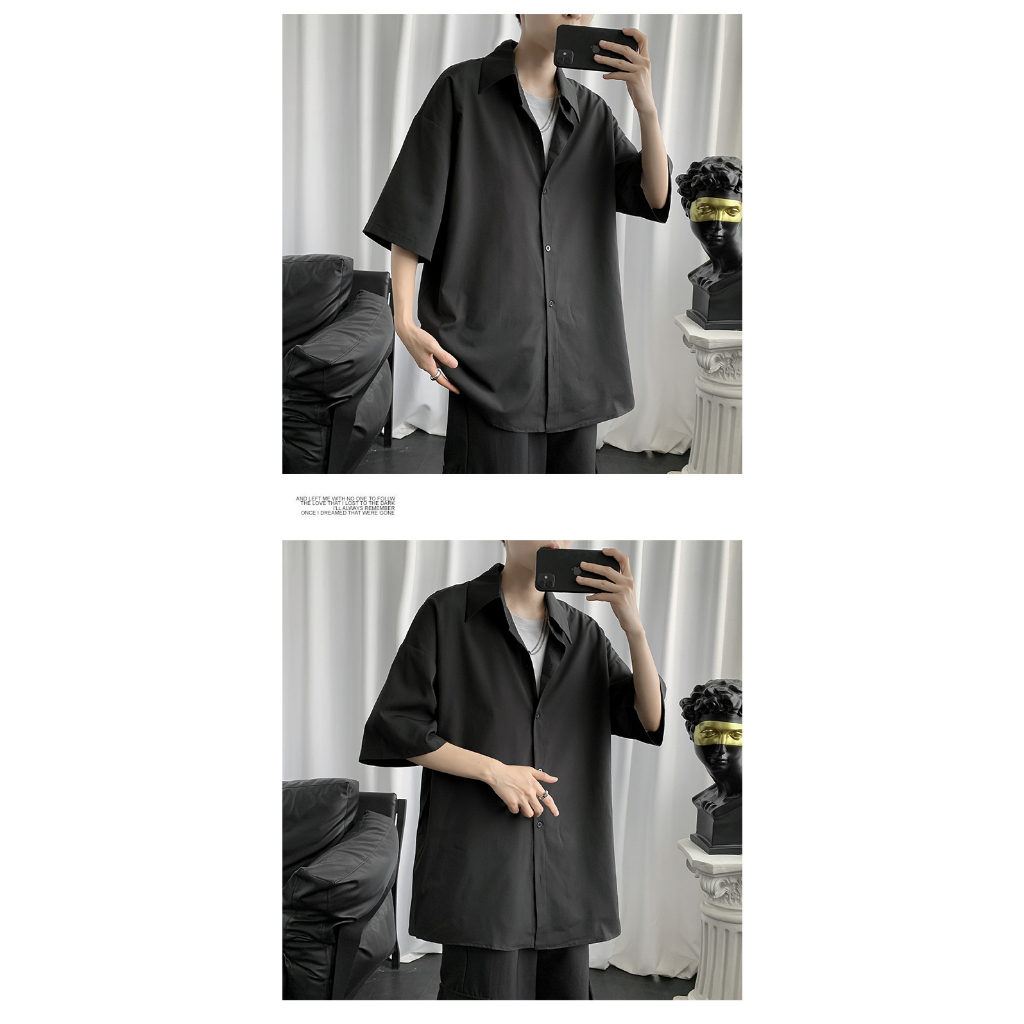 Áo sơ mi AOKANG tay lửng phong cách harajuku Nhật Bản thời trang mùa hè giản dị dành cho nam