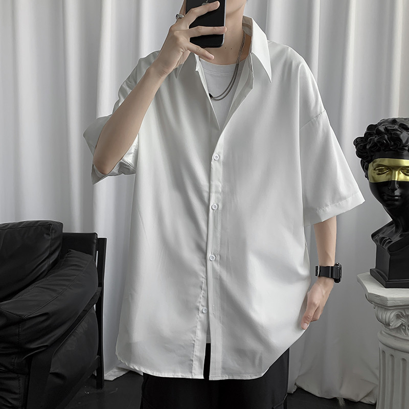 Áo sơ mi AOKANG tay lửng phong cách harajuku Nhật Bản thời trang mùa hè giản dị dành cho nam