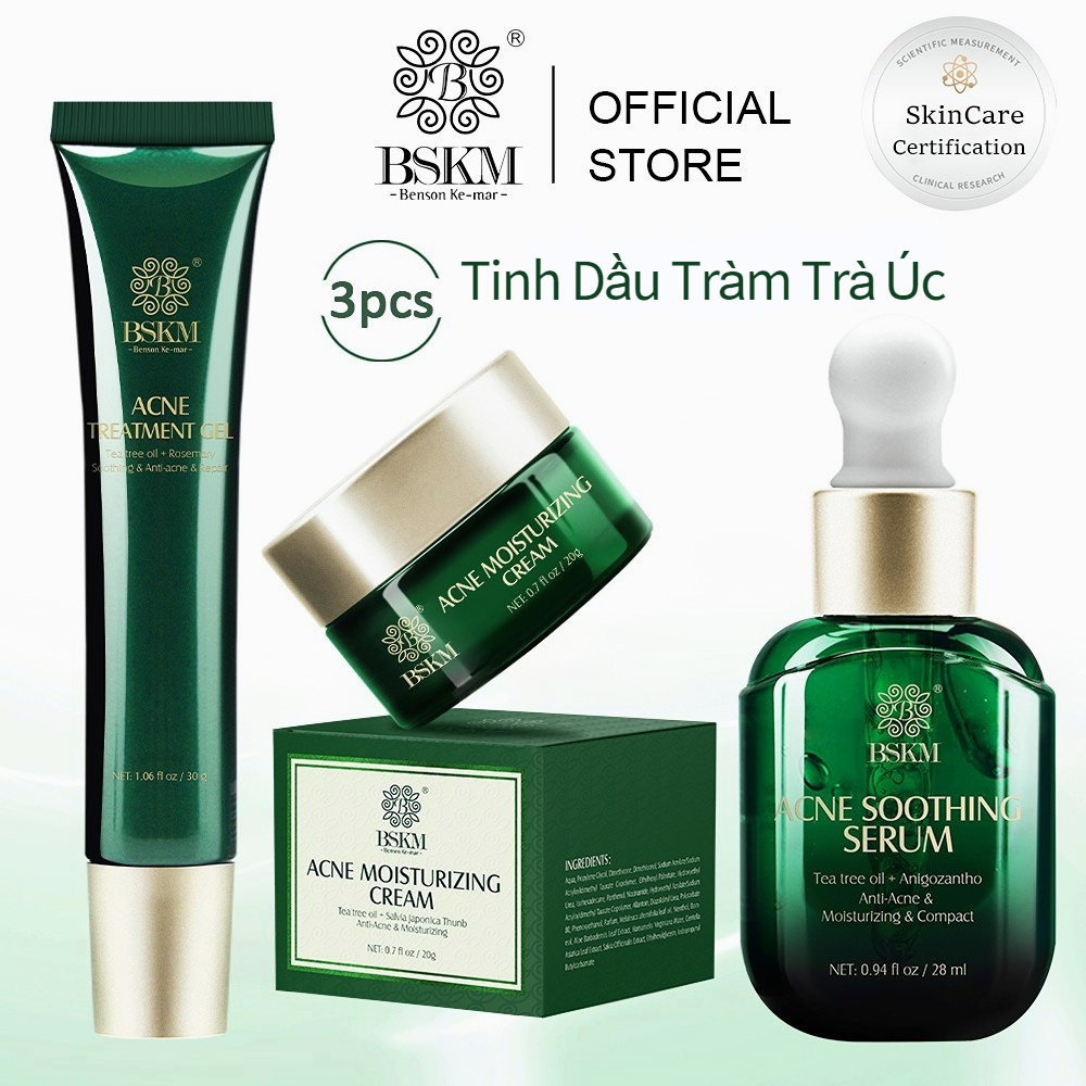 BSKM Bộ 3 Serum Cải Thiện Mụn Gel Kem Tinh Dầu Tràm Trà Úc Giảm Mụn Trứng Cá Làm Dịu Và Sửa Chữa Làn Da Dễ Bị Mụn Trứng Cá Giảm Nếp Nhăn Và Da Săn Chắc