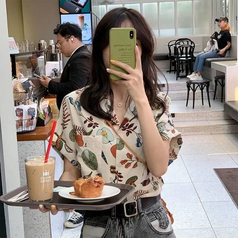 Áo Sơ Mi Chiffon Tay Ngắn Dáng Rộng In Họa Tiết Hoa Thời Trang Mùa Hè Cho Nữ
