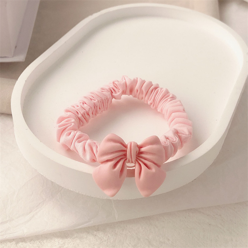 Dây Cột Tóc Thắt Nơ In Họa Tiết Hoa / Trái Tim Màu Hồng Dễ Thương Thời Trang Cho Nữ