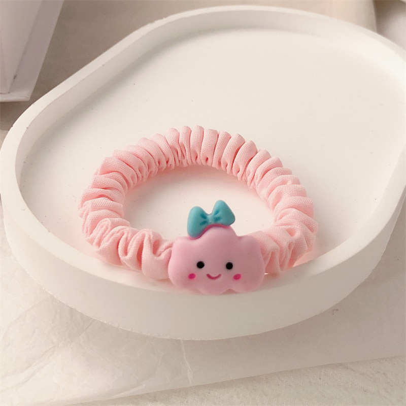 Dây Cột Tóc Thắt Nơ In Họa Tiết Hoa / Trái Tim Màu Hồng Dễ Thương Thời Trang Cho Nữ