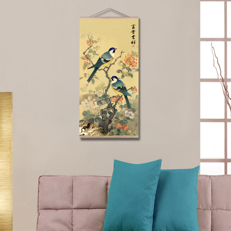 Tranh Vải Bạt Treo Tường In Hình Hoa & Chim Đơn Giản Trang Trí Nhà Cửa