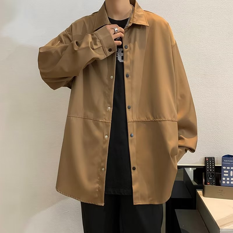 Áo Sơ Mi Tay Dài Ba Màu Sắc Đơn Giản Phong Cách Harajuku Hồng Kông Size M-2XL Cho Nam
