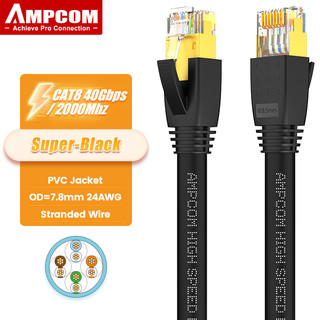 Ampcom cat8 ethernet cable, cat8 s/ftp ethernet cable , high speed patch cable cat8 rj45 lan cable 40gbps - đạt chuẩn kiểm tra liên kết của fluke