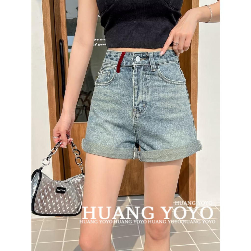 Quần Short denim Lưng Cao Thời Trang retro Hàn Quốc Cho Nữ