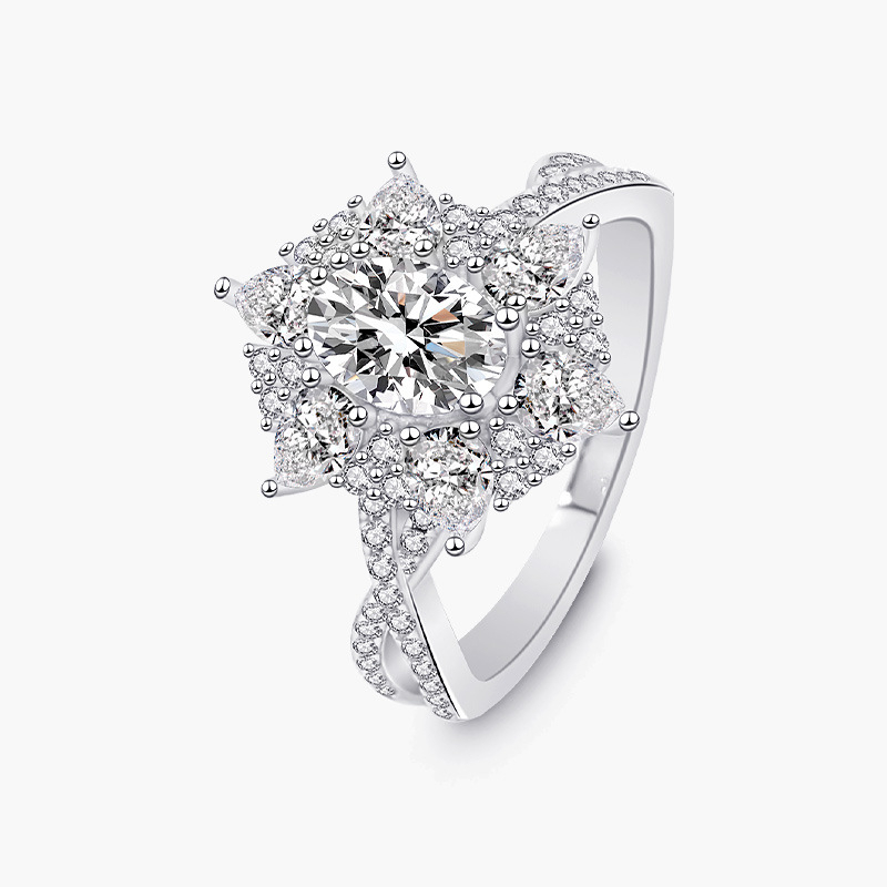 Moissanite Kim cương (7*5mm) Nhẫn nam và nữ phổ biến 925 bạc 1CT D màu Mosan đá có thể vượt qua bút kim cương thử nghiệm với giấy chứng nhận giám định bộ mặt bốn móng vuốt mạc tang khoan nhẫn kết hợp