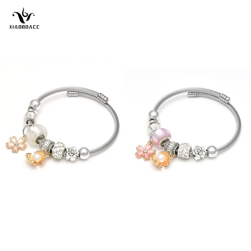 XiaoboACC Vòng Tay Chuỗi Hạt Bằng Thép Không Gỉ Điều Chỉnh Được Thời Trang Cho Nữ