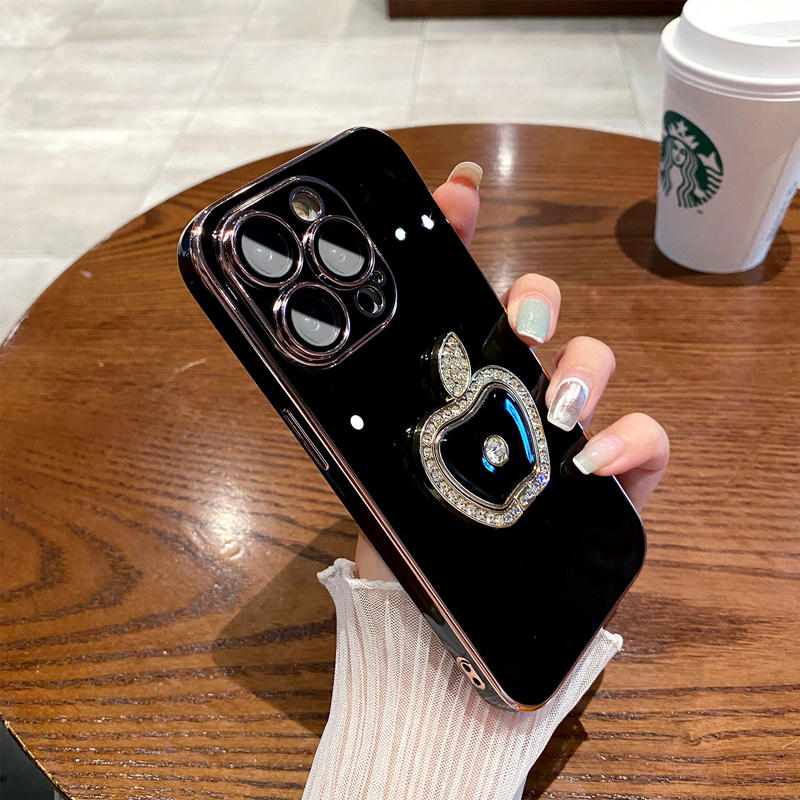Ốp Điện Thoại TPU Mềm Chống Sốc Mạ Điện in logo Apple 3D Có Giá Đỡ Cho iphone 11 12 13 14 pro max plus
