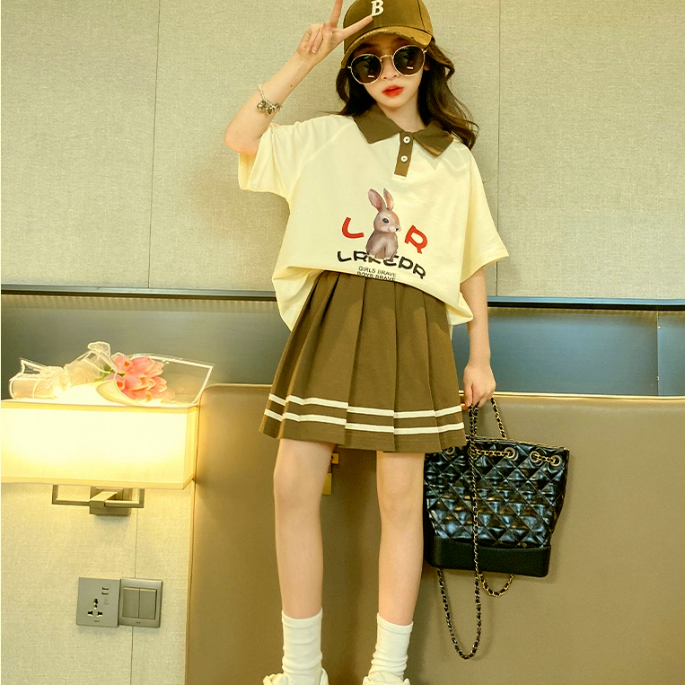 Bộ Áo Váy Hai Mảnh Mùa Hè In Họa Tiết Hoạt Hình Phong Cách Hàn Quốc Cho Bé Gái 3-14 Tuổi