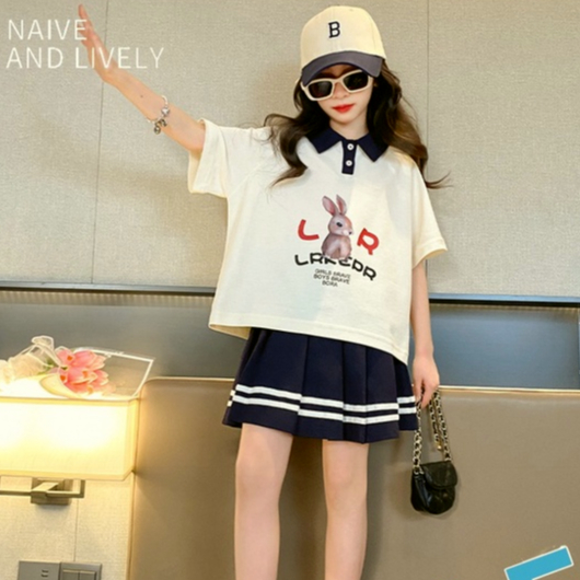 Bộ Áo Váy Hai Mảnh Mùa Hè In Họa Tiết Hoạt Hình Phong Cách Hàn Quốc Cho Bé Gái 3-14 Tuổi