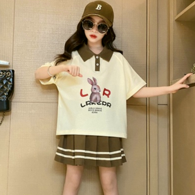 Bộ Áo Váy Hai Mảnh Mùa Hè In Họa Tiết Hoạt Hình Phong Cách Hàn Quốc Cho Bé Gái 3-14 Tuổi