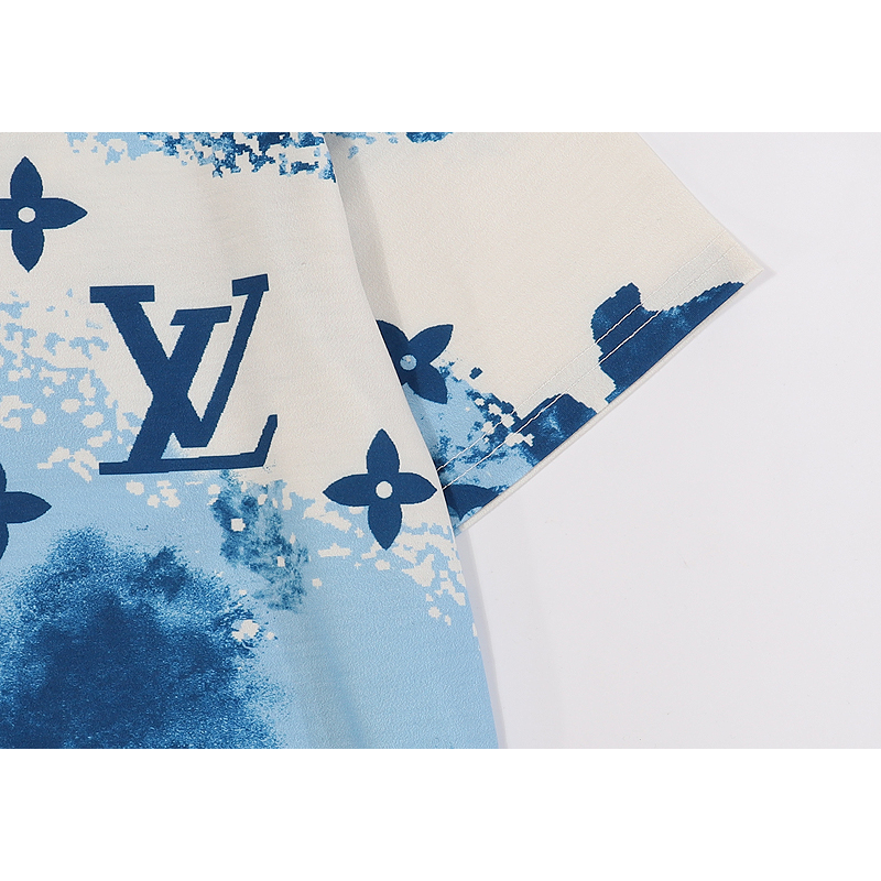 Áo Thun cotton Tay Ngắn Cổ Tròn In Họa Tiết LV Thời Trang unisex