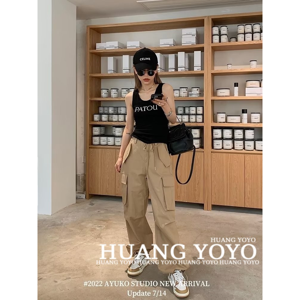 Quần Kaki Thể Thao Có Túi Lớn Y2K Phong Cách Retro Đường Phố Mới Cho Nữ