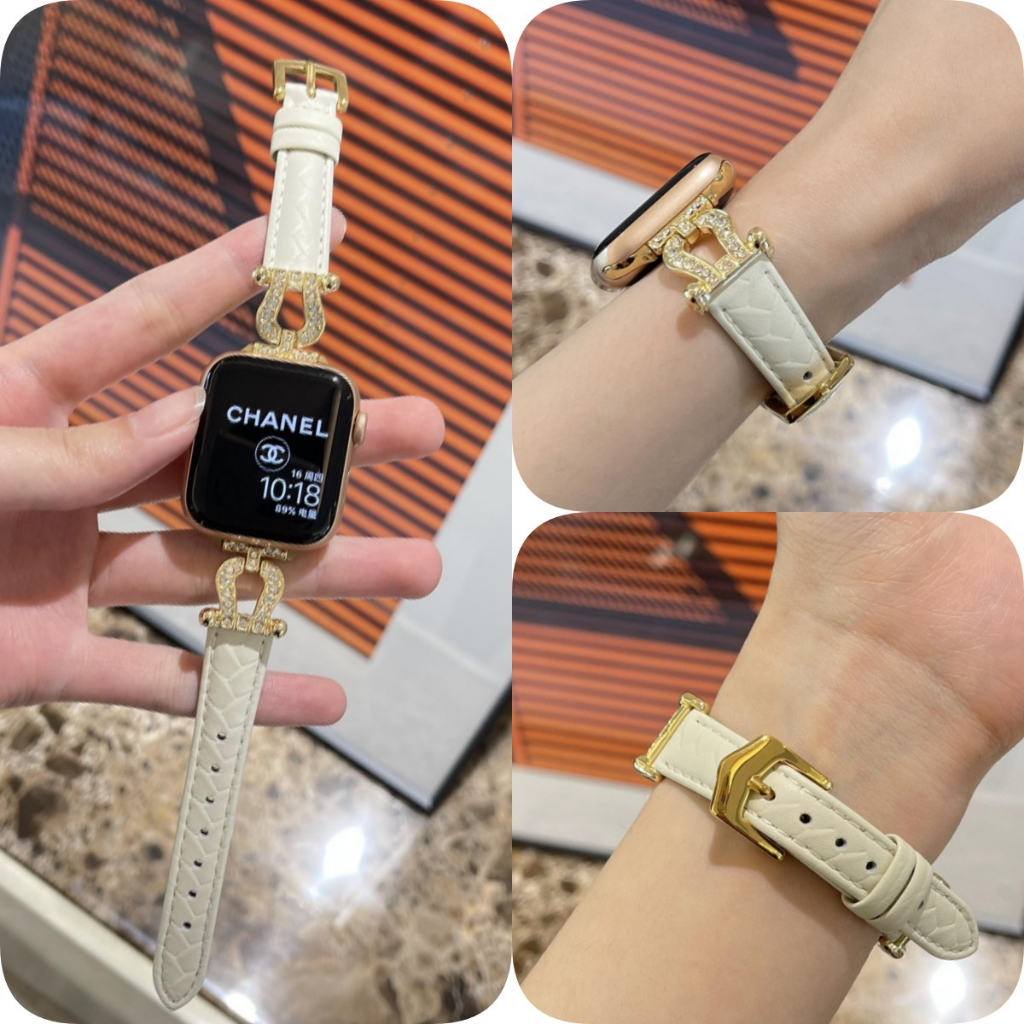 Dây Đeo Đồng Hồ Bằng Da Khóa Kim Loại Hình Chữ U Cho iWatch 8 5 6 SE 7 4 45mm 40mm 41mm 49mm 42mm