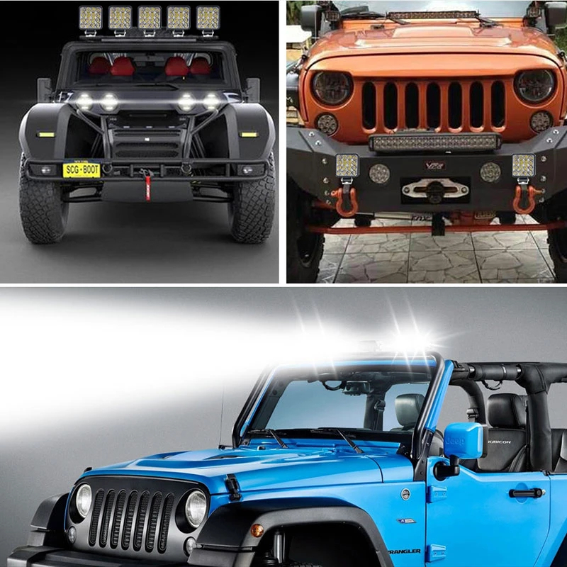 1 Đèn LED Vuông 48W 12V 24V Gắn Xe Hơi Xe Tải SUV 4WD