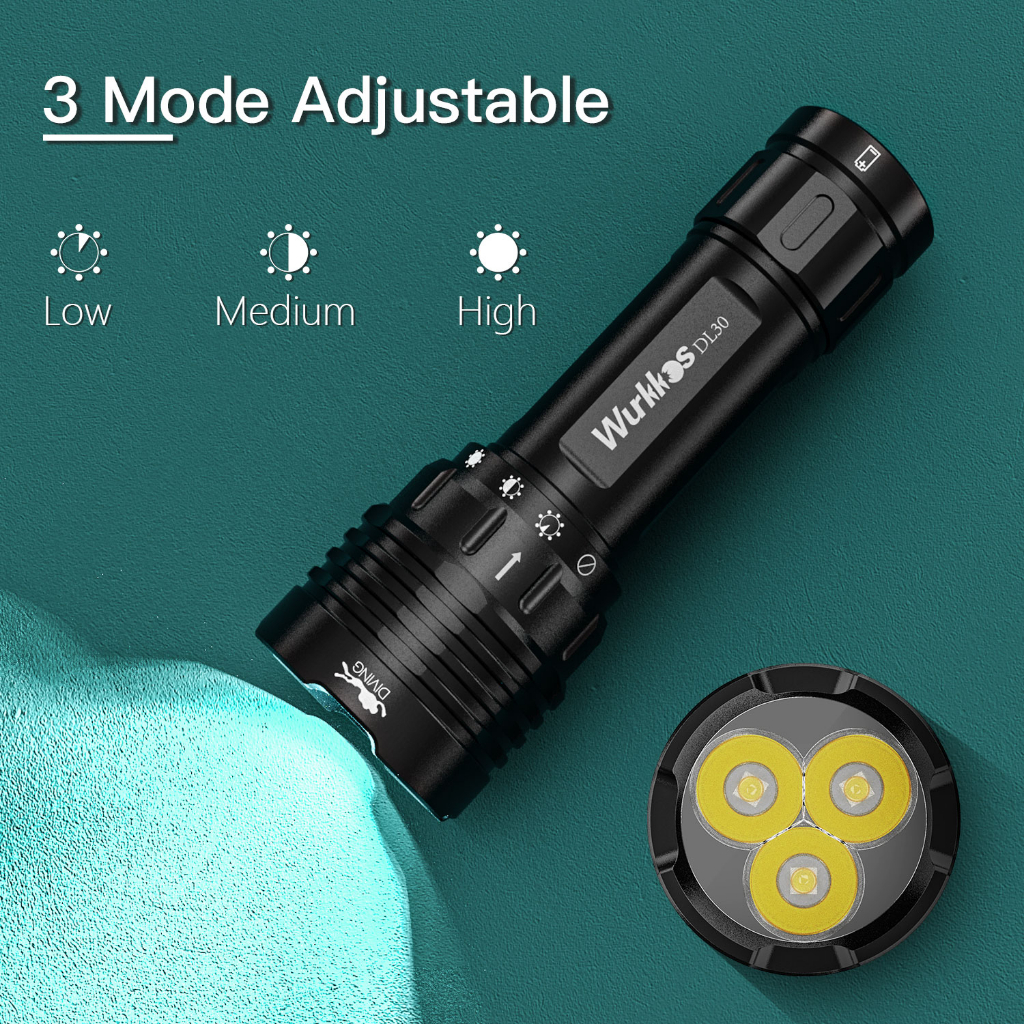 Đèn pin lặn WURKKOS DL30 21700 3600lm LH351D có vòng nam châm tiện dụng