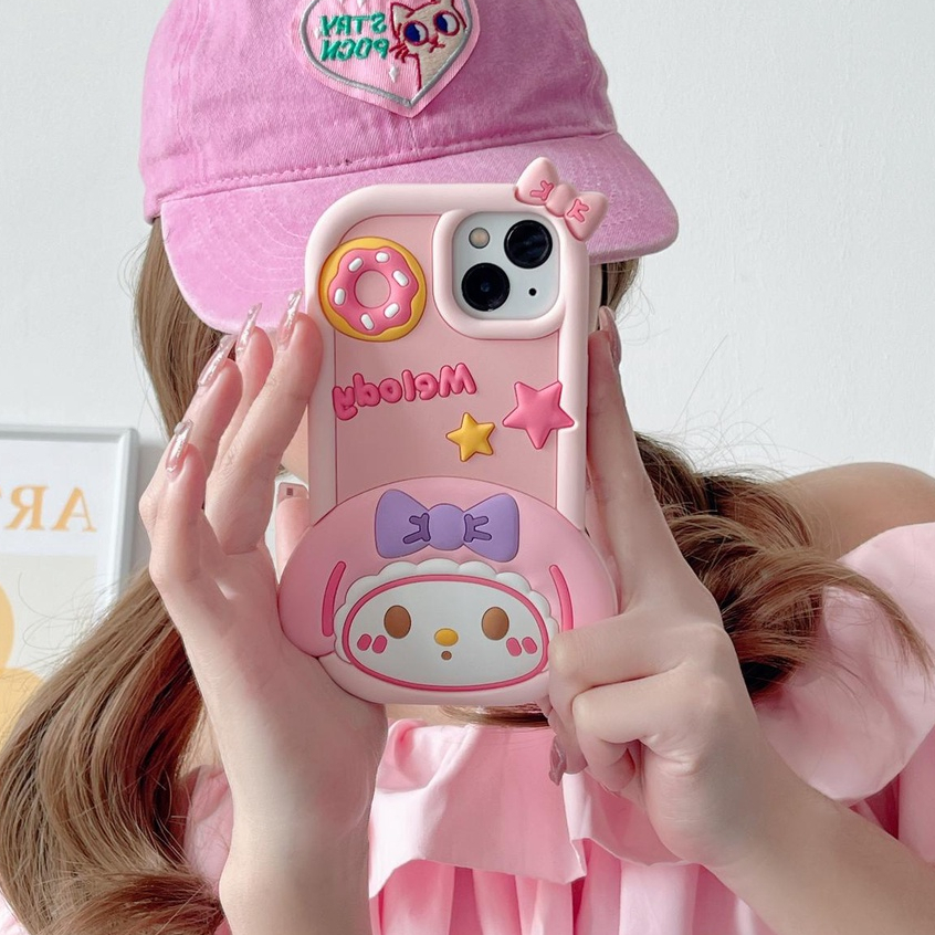Ốp Điện Thoại Silicon tpu Mềm Hình Sanrio Thỏ Bánh Donut Hoạt Hình 3D Cho iPhone 14 13 12 11 Pro MAX