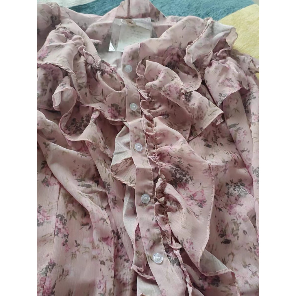 Floral Blouse Chiffon Shirt Áo Sơ Mi Dài Tay Cao Cấp Họa Tiết Hoa Phong Cách Pháp Thời Trang Mùa Xuân Mới Cho Nữ