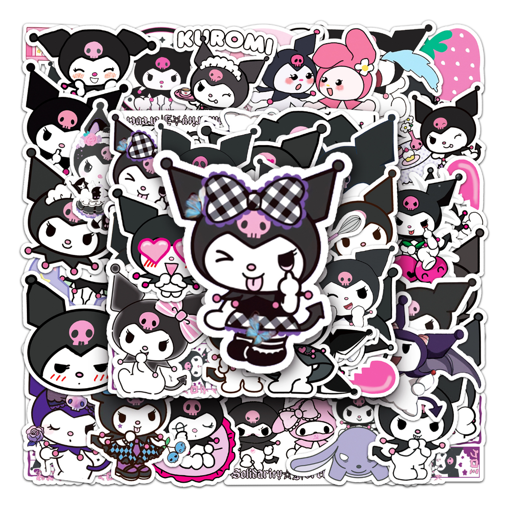 Bộ 50 Miếng Dán Trang Trí Xe Hơi / Nhà Cửa Chống Thấm Nước Họa Tiết Kuromi sanrio Vui Nhộn DIY