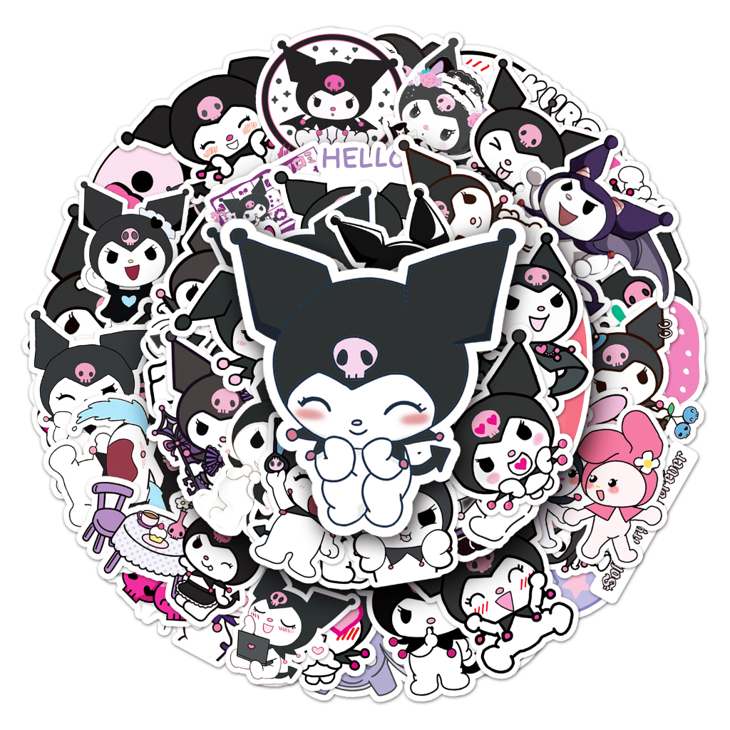 Bộ 50 Miếng Dán Trang Trí Xe Hơi / Nhà Cửa Chống Thấm Nước Họa Tiết Kuromi sanrio Vui Nhộn DIY