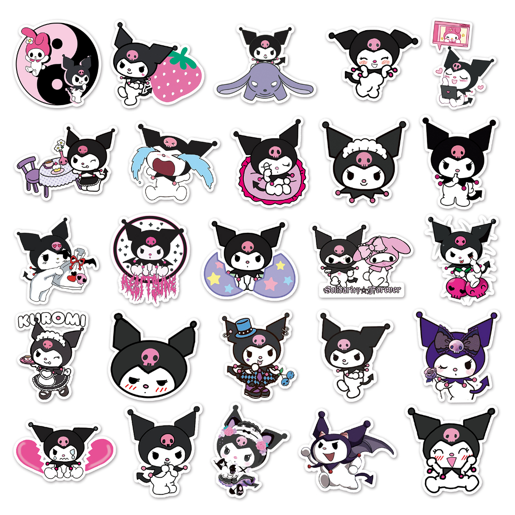 Bộ 50 Miếng Dán Trang Trí Xe Hơi / Nhà Cửa Chống Thấm Nước Họa Tiết Kuromi sanrio Vui Nhộn DIY