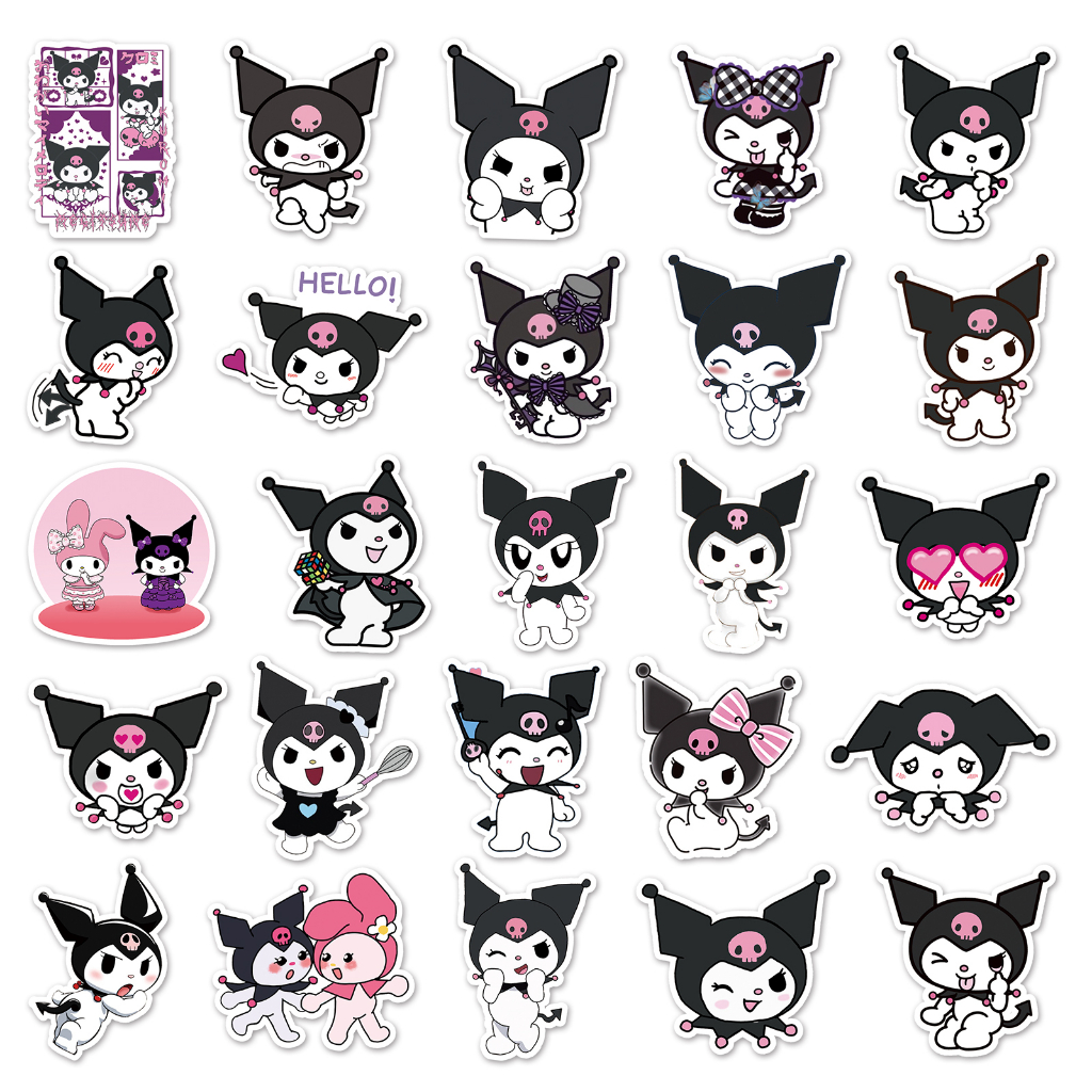 Bộ 50 Miếng Dán Trang Trí Xe Hơi / Nhà Cửa Chống Thấm Nước Họa Tiết Kuromi sanrio Vui Nhộn DIY
