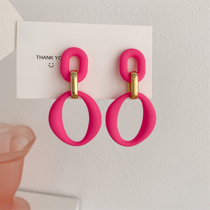 Khuyên Tai Acrylic Dạ Quang Hình Học Màu Hồng Ngọt Ngào Phong Cách Dongdaemun Hyuna Chính Hãng Hàn Quốc Hàng Mới