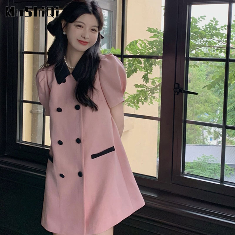 Đầm Ngắn Tay Cổ Búp Bê Phong Cách Hàn Quốc plus size