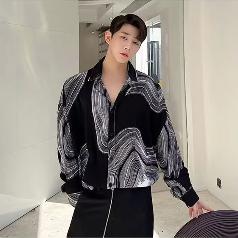 Áo Sơ Mi Nam Dài Tay In Họa Tiết Trừu Tượng Thời Trang Hàn Quốc