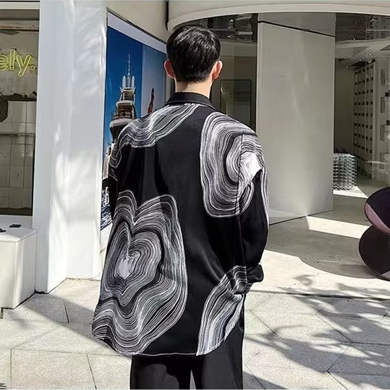 Áo Sơ Mi Nam Dài Tay In Họa Tiết Trừu Tượng Thời Trang Hàn Quốc
