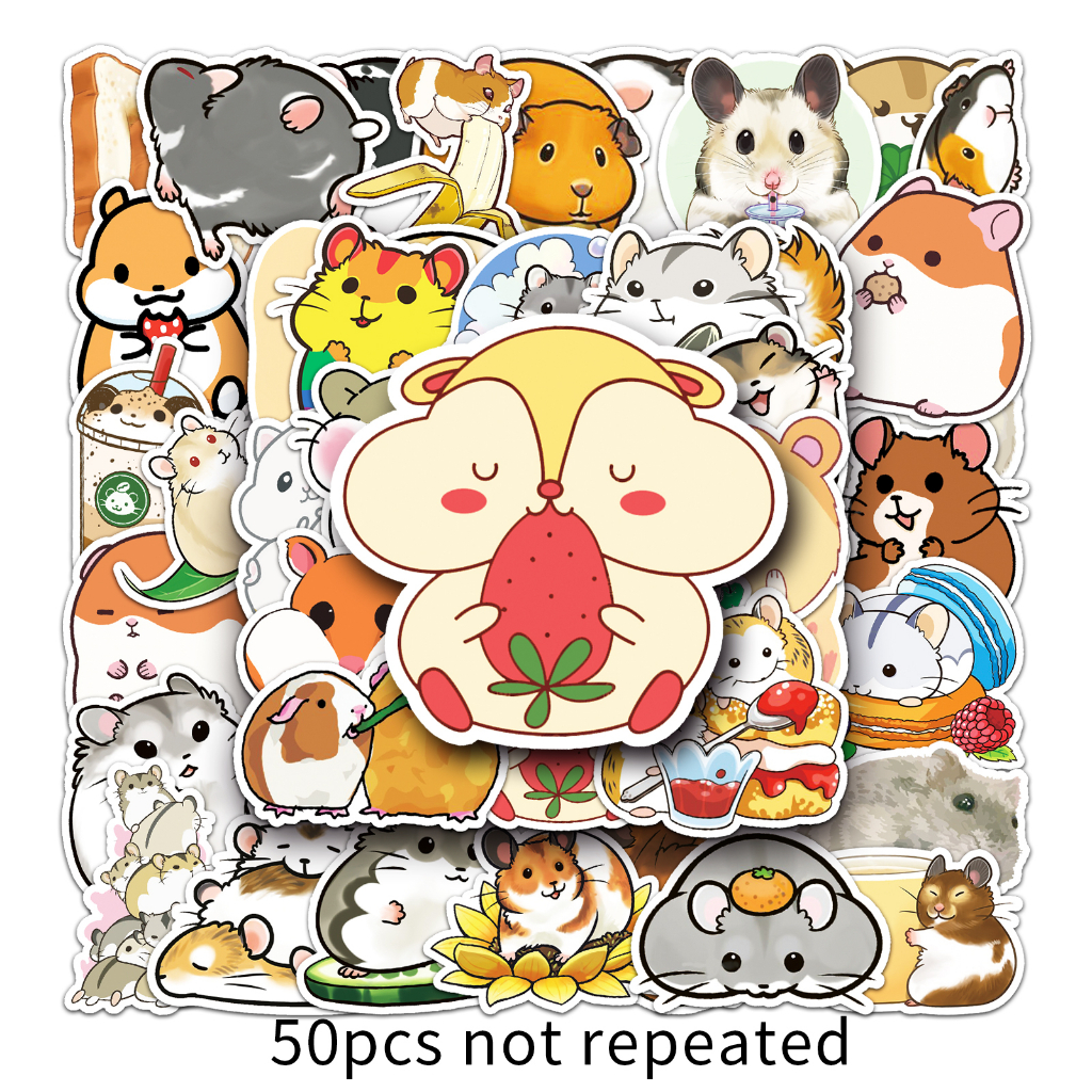50 Miếng Dán Hình Chuột Hamster PD Dễ Thương Trang Trí Xe Hơi