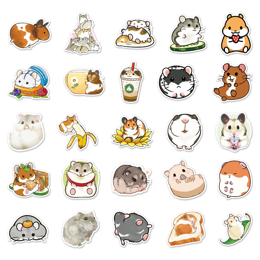 50 Miếng Dán Hình Chuột Hamster PD Dễ Thương Trang Trí Xe Hơi