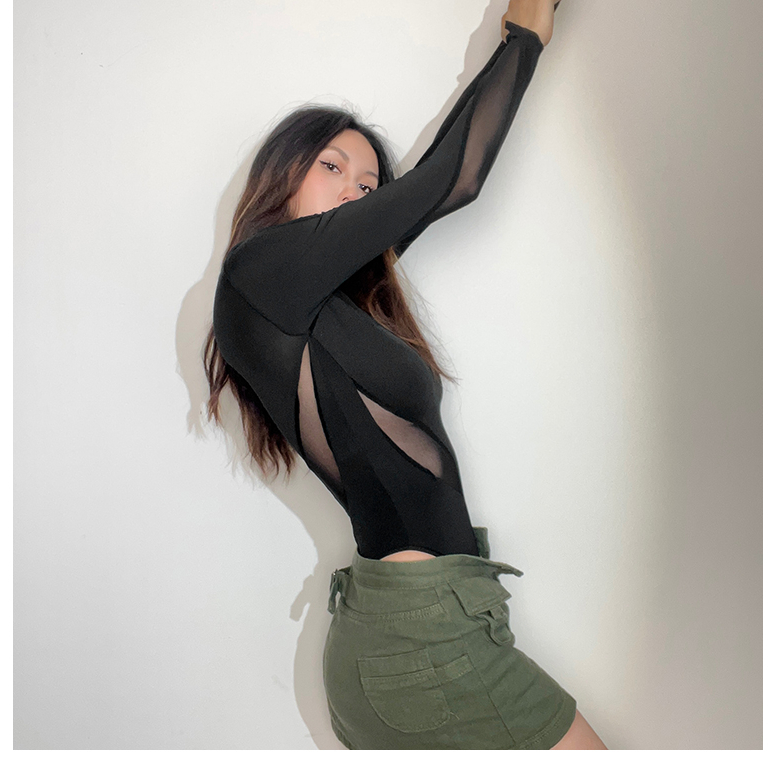 Klalien Bodysuit Tay Dài Phối Lưới Thiết Kế Ôm Sát Quyến Rũ | BigBuy360 - bigbuy360.vn