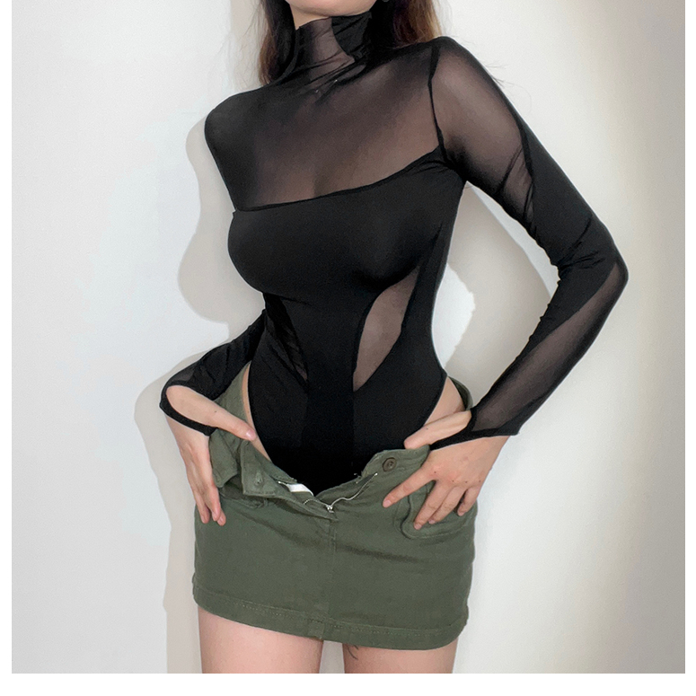Klalien Bodysuit Tay Dài Phối Lưới Thiết Kế Ôm Sát Quyến Rũ | BigBuy360 - bigbuy360.vn