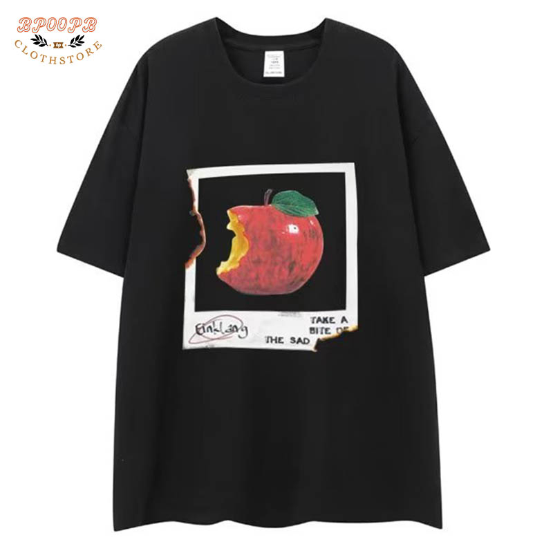 Áo Thun Tay Ngắn Dáng Rộng In Hình Quả Táo Phong Cách Retro Mỹ Thời Trang Mùa Hè Cho Nam Và Nữ
