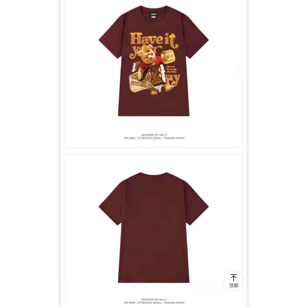 NELLY Áo Thun Cotton Tay Ngắn Dáng Rộng In Hình Gấu Thời Trang Unisex Cho Nam Và Nữ 8717